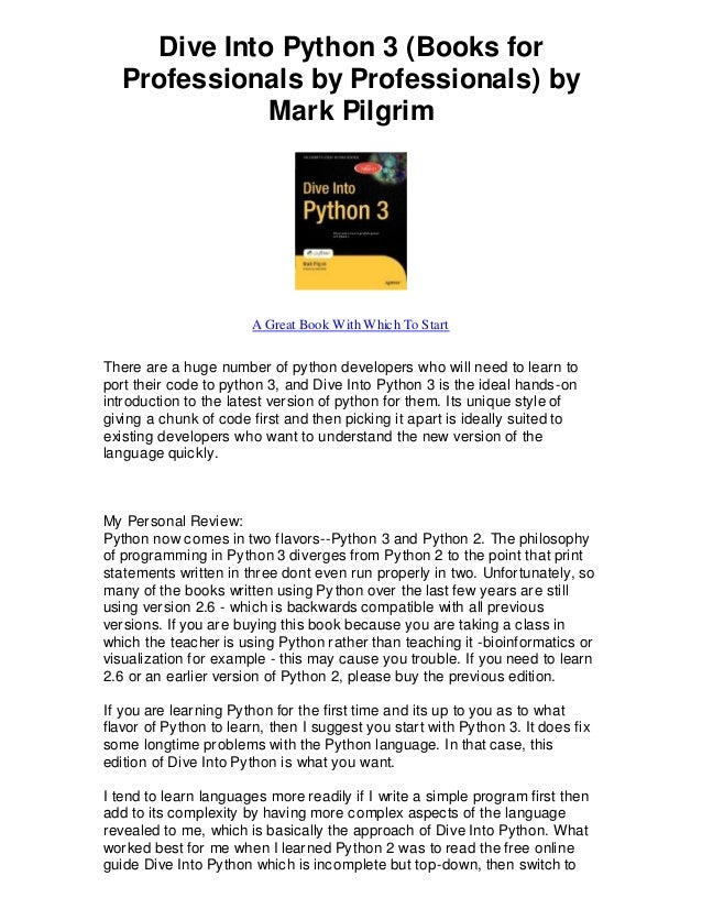 Dive into python 3 books for professionals by professionals by mark ...