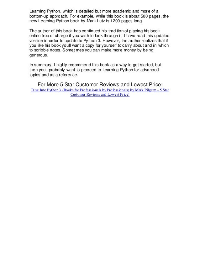 Dive into python 3 books for professionals by professionals by mark ...