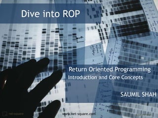 net-square © Saumil Shah
Dive into ROP
Return Oriented Programming
Introduction and Core Concepts
SAUMIL SHAH
www.net-square.com
 