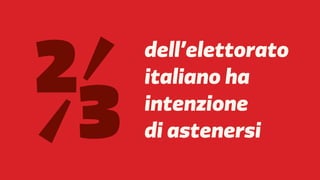 ⅔
Partito Democratico   2012           FF3300 / Molotro / Imaginifica




                             dell’elettorato
                             italiano ha
                             intenzione
                             di astenersi
 