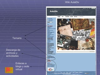 Wiki AulaDiv Temario Enlaces a blogs y aula virtual Descarga de archivos y actividades 