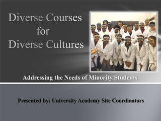 Addressing the Needs of Minority Students
Presented by: University Academy Site Coordinators
 