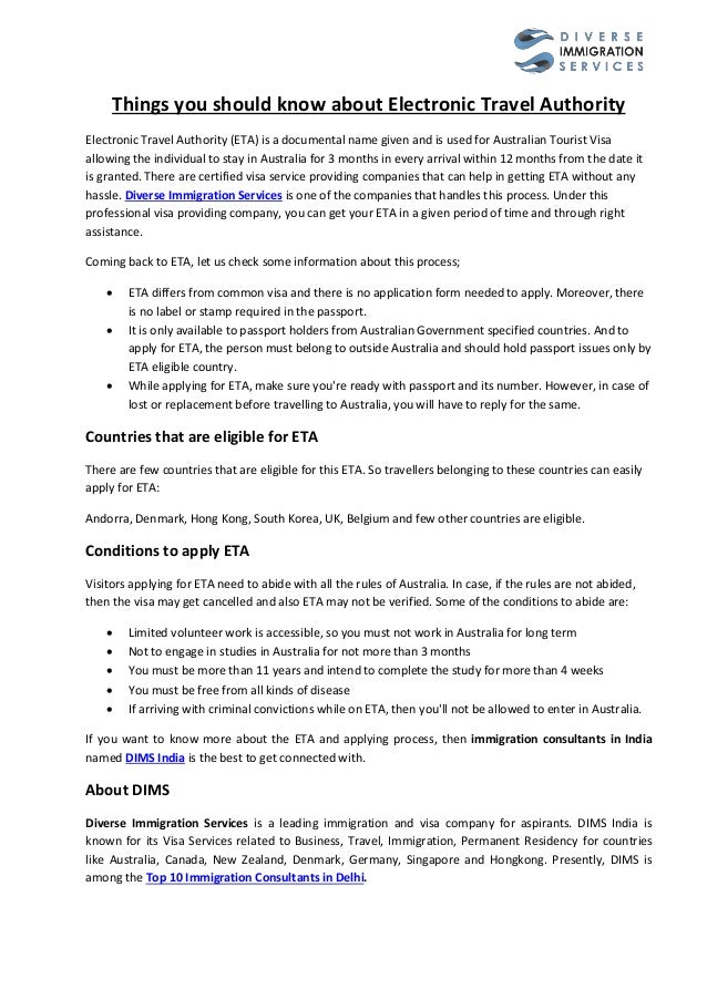 Must know things about Electronic Travel Agency Diverse Immigration