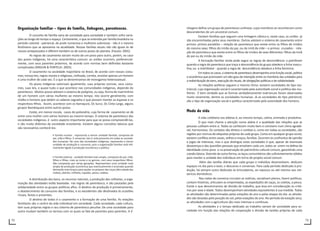 72 73
Organização familiar – tipos de família, linhagens, parentescos.
O conceito de família varia de sociedade para sociedade e também sofre varia-
ções ao longo do tempo e espaço. Certamente, o que se entendia por família brasileira no
período colonial - patriarcal, de prole numerosa e mulheres submissas - não é o mesmo
fenômeno que se apresenta na atualidade. Nossas famílias atuais não são iguais às de
nossos antepassados e diferem também as de outros povos do planeta. (Fausto: 2001)
As regras de casamento variam muito de um povo para outro, porém, no caso
dos povos indígenas, há uma característica comum: as uniões ocorrem, preferencial-
mente, com seus parentes próximos, de acordo com normas bem definidas bastante
complicadas (MIDLIN & PORTELA: 2005).
O casamento na sociedade majoritária no Brasil, de acordo com nossos costu-
mes, nossas leis, regras morais e religiosas, civilizada, correta, envolve apenas um homem
e uma mulher de cada vez. É o que se denominamos de monogamia heterossexual.
Os povos indígenas valorizam igualmente, suas próprias normas, seus costu-
mes, suas leis, e quase tudo o que acontece nas comunidades indígenas, depende do
parentesco. Muitos povos adotam o sistema de poliginia, ou seja, forma de matrimônio
de um homem com várias mulheres ao mesmo tempo. Isto ocorre geralmente, com
chefes e homens que detém os saberes sagrados e que possam manter as esposas e os
respectivos filhos. Assim, acontece com os Kamayurá, Os Surui, Os Cinta Larga, alguns
grupos Nambiquara entre outros povos.
Existe, em menor escala, casos de poliandria, cuja forma de casamento se dá
entre uma mulher com vários homens ao mesmo tempo. O sistema de parentesco das
sociedades indígenas, é outro aspecto importante para que se possa compreendê-las,
e são muito distintos da sociedade envolvente. Existem alguns conceitos básicos que
são necessários conhecê-los:
• Família nuclear - representa a menor unidade familial, composta de
pai, mãe e filhos. É universal, isto é, está presente em todas as socieda-
des humanas. No caso das sociedades indígenas, representa a menor
unidade de produção e consumo, pois a organização familiar está inti-
mamente ligada à produção econômica e política.
• Família extensa - unidade familial mais ampla, composta de pai, mãe,
filhos e filhas, mais as noras e os genros, com seus respectivos filhos.
São compostas por várias gerações. Representam uma unidade mais
ampla de produção econômica que eventualmente é acionada quando
demanda mais braços para ajudar no preparo das roças (derrubada das
matas), plantio, colheita, caçadas, pesca, coletas.
A distribuição dos bens, os recursos naturais, a produção das colheitas, a orga-
nização das atividades estão baseadas nas regras de parentesco, e são pautadas pela
solidariedade entre os grupos políticos afins. O destino da produção é primeiramente,
o abastecimento do consumo das famílias, e os excedentes são destinados às ocasiões
rituais, festas e presentes.
O destino de todos é o casamento e a formação de uma família. As relações
familiares são o centro da vida individual em sociedade. Cada sociedade, cada cultura,
tem suas próprias regras e seu sistema de parentesco peculiar. De uma sociedade para
outra mudam também os termos com os quais se fala de parentes para parentes. A li-
nhagem define um grupo de parentesco unilinear, cujos membros se reconhecem como
descendentes de um ancestral comum.
Existem famílias que seguem uma linhagem clânica e, neste caso, as uniões já
são encaminhadas pelos seus membros. Outras adotam o sistema de casamento entre
primos: primos paralelos – relação de parentesco que existe entre os filhos de irmãos
do mesmo sexo: filhos do irmão do pai, ou da irmã da mãe – e primos cruzados - rela-
ção de parentesco que existe entre os filhos de irmãos de sexo diferentes: filhos da irmã
do pai ou do irmão da mãe.
A formação familiar ainda pode seguir as regras de descendência: a patrilinear
quando a regra de parentesco que traça a descendência do grupo obedece a linha mascu-
lina; ou a matrilinear - quando a regra de descendência obedece a linha feminina.
Emtodososcasos,osistemadeparentescodesempenhaumafunçãosocial,política
e econômica que promovem um alto grau de interação entre os membros das unidades para
a redistribuição de bens, execução de rituais, de obrigações políticas e de solidariedade.
As relações políticas seguem o mesmo ritmo: existem sociedades do tipo ma-
triarcal, cuja organização social é caracterizada pela autoridade social e política das mu-
lheres. É bem verdade que as formas verdadeiramente matriarcais foram observadas
muito raramente, dentre as sociedades humanas. Já as sociedades do tipo patriarcal,
são o tipo de organização social e política caracterizada pela autoridade dos homens.
Modo de vida
A vida cotidiana nas aldeias é, ao mesmo tempo, calma, animada e produtiva.
O que mais chama a atenção numa aldeia é a qualidade das relações que as
pessoas cultivam entre si. Todos se conhecem muito bem e convivem num clima agradá-
vel, harmonioso. Os contatos são diretos e cordiais e, como em todas as sociedades, são
regidos por normas de etiquetas próprias de cada grupo. Como em qualquer grupo social,
existem conflitos entre casais, velhos e moços, famílias. Ocorrem os confrontos de opinião
e jogos de interesse, mas o que distingue estas sociedades é que, apesar de eventuais
desavenças e das questões pessoais que envolvem cada um, todos se unem na defesa da
identidade como povo e na preservação do patrimônio cultural comum, garantindo uma
coesão básica. Dizendo de outra forma, os laços comunitários são suficientemente sólidos
para manter a unidade dos indivíduos em torno de projeto social comum.
Além das tarefas diárias que cada grupo e indivíduo desenvolvem, dedicam
espaços no dia para o lazer, o descanso e conversas. Para cada período dedicado à pro-
dução, há sempre outro dedicado às brincadeiras, ao repouso ou até mesmo aos me-
xericos domésticos.
Nas rodas de conversa circulam as notícias, socializam planos, fazem políticas,
contam histórias, articulam as empreitadas, as expedições de caças, as coletas, a pesca.
Existe o que denominamos de divisão de trabalho, que leva em consideração os crité-
rios por sexo e idade. Todos desempenham atividades equivalentes à sua medida. Todas
as atividades são determinadas pelas estações do ano e pelas etapas do dia: as ativida-
des são dosadas pela posição do sol, pelas estações do ano. No período da estação seca,
as atividades com a agricultura são mais intensas e contínuas.
As atividades e o tempo dedicado ao trabalho variam de sociedade para so-
ciedade em função das relações de cooperação e divisão de tarefas próprias de cada
 