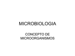 MICROBIOLOGIA

  CONCEPTO DE
MICROORGANISMOS
 