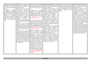 estudiante da razones de por
qué cuando hace frío tenemos
que abrigarnos más y cuando
hace calor buscamos lugares
frescos.
• Relaciona los objetos
tecnológicos con su utilidad
para satisfacer las necesidades
de las personas y opina sobre
cómo su uso impacta en ellos.
Ejemplo: El estudiante
menciona que para cocinar sus
alimentos, su madre usa una
cocina a gas o un fogón con
leña, y cómo impacta en sus
vidas.
características. Ejemplo: El
estudiante diseña un modelo para
explicar los componentes de una
cadena alimenticia.
• Describe que el ciclo día-noche
influye en los seres vivos. Ejemplo:
El estudiante describe las
características de los animales que
duermen durante el día y se
mantienen despiertos por la noche.
• Describe que en la Tierra se
encuentran masas de agua, aire y
material sólido. Ejemplo: El
estudiante describe las
características de las lagunas, los
ríos, los cerros y las rocas, y cómo el
viento fuerte puede mover algunos
objetos.
• Describe el suelo como fuente
esencial de nutrientes y sustrato
para muchos seres vivos. Ejemplo: El
estudiante describe que las plantas
necesitan el suelo para crecer y que
algunos animales se alimentan de
ellas.
• Justifica por qué hay objetos
tecnológicos que transforman los
productos que consume o que usa
en tareas específicas, y opina cómo
estos objetos cambian su vida, la de
su familia o el ambiente. Ejemplo: El
estudiante justifica las ventajas de
usar un molino para transformar los
granos de maíz o trigo en harina, a
fin de que sean utilizados en
diferentes productos que consume
en su vida diaria.
zonas en la superficie terrestre.
Ejemplo: El estudiante diferencia
las características de la época del
año en que llueve y otra en que
no.
• Describe cómo el hábitat
proporciona a los organismos
recursos para satisfacer sus
necesidades básicas. Ejemplo: El
estudiante describe cómo se
alimentan los animales en la selva
al reconocer los recursos
naturales del Perú (Fauna.
• Describe las interacciones entre
los seres vivos y los no vivos en su
hábitat. Ejemplo: El estudiante
señala que los herbívoros comen
pasto, que algunos animales se
alimentan de herbívoros y que las
plantas necesitan del suelo para
vivir cuando realizan las vistas de
estudio y en el bio huerto.
• Argumenta por qué la creación de
objetos tecnológicos para
satisfacer necesidades requiere
de personas que tienen
diferentes ocupaciones o
especialidades, y opina sobre
cómo el uso de los productos
tecnológicos cambia la vida de las
personas y el ambiente. Ejemplo:
El estudiante explica que la
producción de alimentos en
conservas demanda la producción
de materia prima, envases, planta
procesadora, etc., para que las
personas puedan consumirlos, y
opina acerca de las ventajas y
desventajas de esta clase de
productos, en relación a la calidad
de vida y del ambiente al realizar
sus trabajos de investigación para
presentarlo y compartirlo en el
día del logro.
producida en una batería para un carro
de juguete se manifiesta en movimiento,
sonido y luz al poner en funcionamiento
todos sus componentes.
• Describe el rol que cumplen los seres
vivos en su hábitat. Ejemplo: El
estudiante señala que las plantas son
productores, la liebre es un consumidor
y la lombriz es un descomponedor.
• Argumenta por qué las plantas y los
animales poseen estructuras y
comportamientos adaptados a su
hábitat. Ejemplo: El estudiante da
razones de por qué un camaleón se
mimetiza con su ambiente o por qué los
cactus tienen espinas en lugar de hojas.
• Describe las diferentes zonas
climáticas y señala que se forman por la
distribución de la energía del sol sobre la
Tierra y su relieve.
• Argumenta por qué los diversos
objetos tecnológicos son creados para
satisfacer necesidades personales y
colectivas. Ejemplo: El estudiante da
razones de por qué los rayos X son
empleados por los médicos en el
diagnóstico de fracturas, así como las
ventajas y desventajas de su uso.
• Opina sobre los cambios que la
tecnología ha generado en la forma de
vivir de las personas y en el ambiente.
Ejemplo: El estudiante explica que
gracias a la refrigeradora se pueden
conservar los alimentos durante más
tiempo, y cómo esto impacta sobre la
calidad de vida y del ambiente.
demanda de muebles de madera
promueve el desarrollo de maquinaria
maderera, así como la deforestación,
y qué alternativas existen desde la
ciencia y tecnología para fomentar el
desarrollo sostenible de esta
industria.
disminuye la cantidad de pasto por el
friaje, la población de vizcachas se
reduce, y cómo esto también afecta a
la población de zorros.
• Relaciona los cambios del relieve
terrestre con la estructura dinámica
interna y externa de la Tierra.
• Argumenta que algunos objetos
tecnológicos y conocimientos
científicos han ayudado a formular
nuevas teorías que propiciaron el
cambio en la forma de pensar y el
estilo de vida de las personas.
Ejemplo: El estudiante da razones de
cómo el uso del telescopio dio un
nuevo lugar a la Tierra en el universo y
de cómo con el microscopio se originó
la teoría de los gérmenes como
causantes de enfermedades.
• Defiende su punto de vista respecto
al avance científico y tecnológico, y su
impacto en la sociedad y el ambiente,
con base en fuentes documentadas
con respaldo científico. Ejemplo: El
estudiante discute sus puntos de vista
acerca de si la instalación de antenas
de telefonía en zonas pobladas podría
afectar la salud de los seres vivos.
COMPETENCIA
 