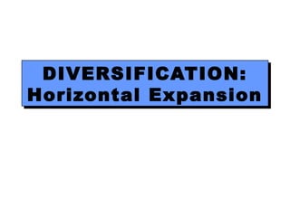 DIVERSIFICATION:
Horizontal Expansion
DIVERSIFICATION:
Horizontal Expansion
 