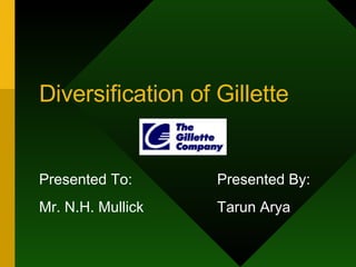 Diversification of Gillette Presented To: Presented By: Mr. N.H. Mullick Tarun Arya 