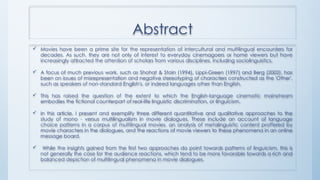 Counterpart Language Diversification and Role of English Language in Bollywood Cinema | PPTX