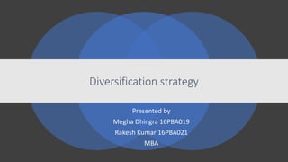 Diversification strategy
Presented by
Megha Dhingra 16PBA019
Rakesh Kumar 16PBA021
MBA
 