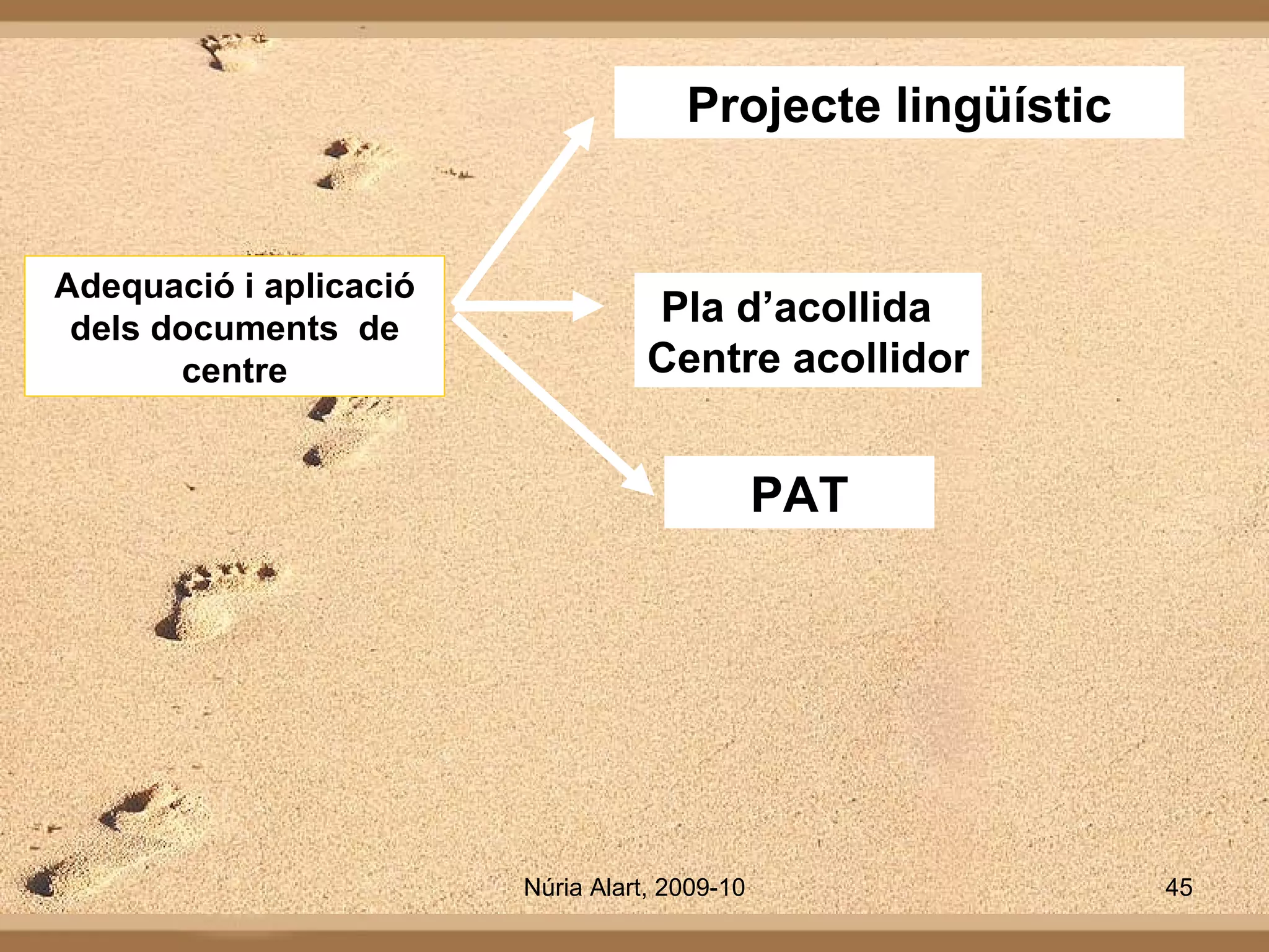 Adequació i aplicació dels documents  de centre Projecte lingüístic Pla d’acollida  Centre acollidor PAT 