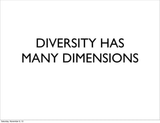DIVERSITY HAS
MANY DIMENSIONS

Saturday, November 9, 13

 