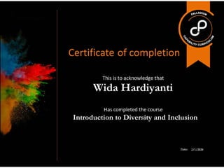 Wida Hardiyanti
Introduction to Diversity and Inclusion
2/1/2020
 