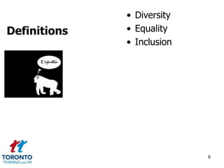 • Diversity 
• Equality 
• Inclusion 
6 
Definitions 
 