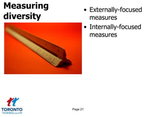 Measuring
diversity
• Externally-focused
measures
• Internally-focused
measures
Page 21
 