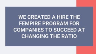WE CREATED A HIRE THE
FEMPIRE PROGRAM FOR
COMPANIES TO SUCCEED AT
CHANGING THE RATIO
 