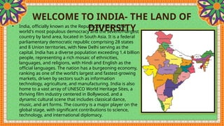 Diversity in India in terms of culture, food, dresses | PPTX
