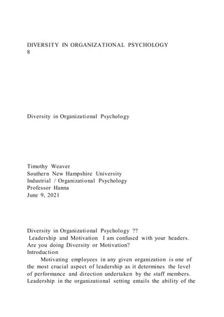 DIVERSITY IN ORGANIZATIONAL PSYCHOLOGY | DOCX