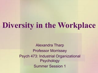 Alexandra Tharp Professor Morrissey Psych 473: Industrial Organizational Psychology Summer Session 1 