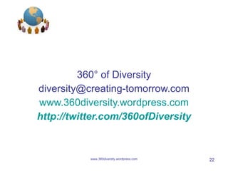 360° of Diversity [email_address] www.360diversity.wordpress.com http://twitter.com/360ofDiversity www.360diversity.wordpress.com 