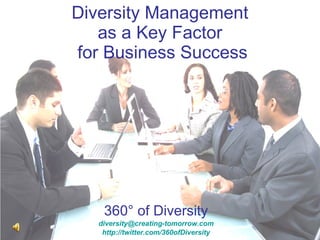 Diversity Management  as a Key Factor  for Business Success 360° of Diversity [email_address] http://twitter.com/360ofDiversity 