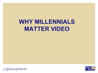 WHY MILLENNIALS
MATTER VIDEO
17 @slaughterdr
 