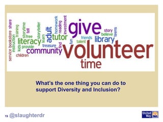 What’s the one thing you can do to
support Diversity and Inclusion?
19 @slaughterdr
 