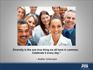 Diversity is the one true thing we all have in common.
Celebrate it every day.”
- Author Unknown
 