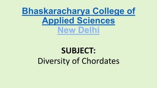 Bhaskaracharya College of
Applied Sciences
New Delhi
SUBJECT:
Diversity of Chordates
 