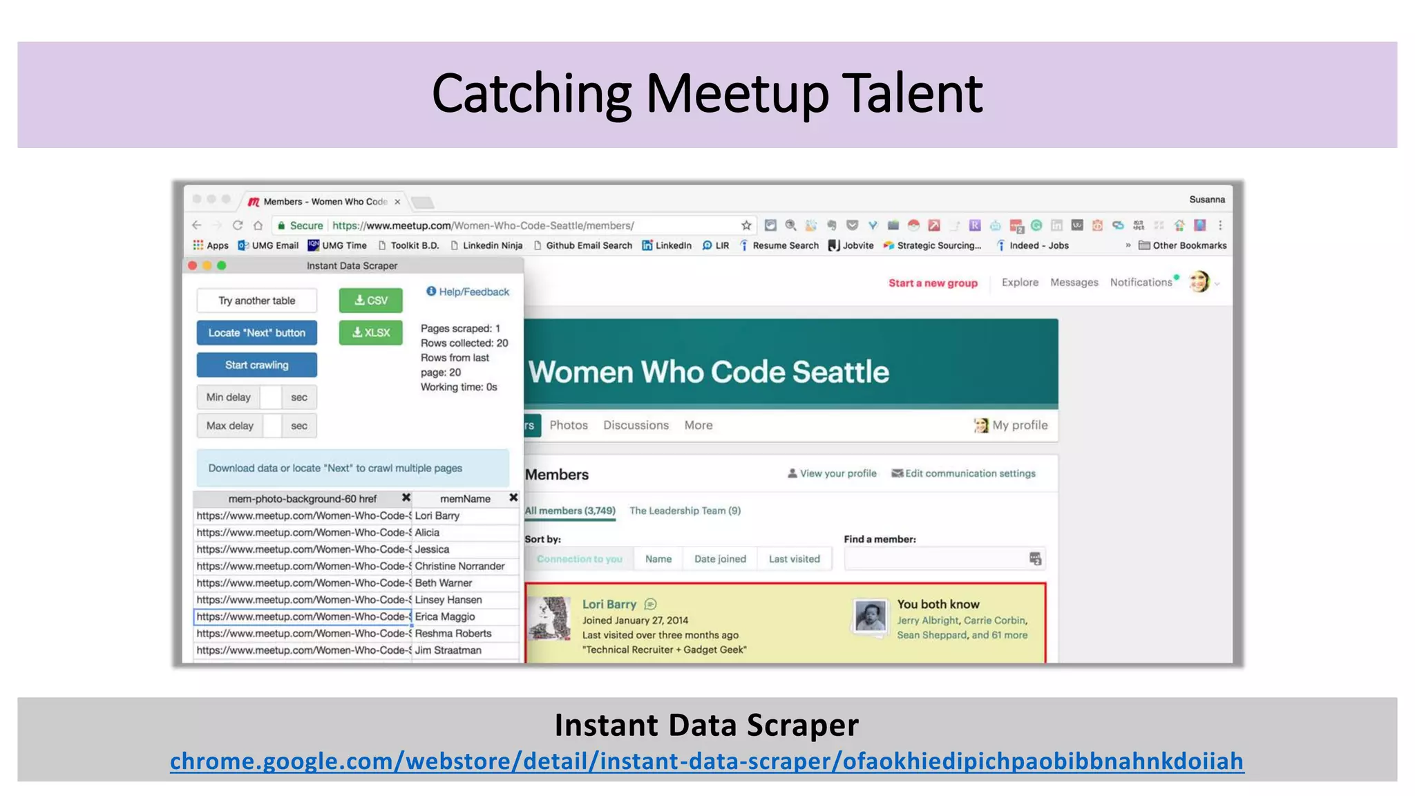Catching Meetup Talent
Instant Data Scraper
chrome.google.com/webstore/detail/instant-data-scraper/ofaokhiedipichpaobibbnahnkdoiiah
 