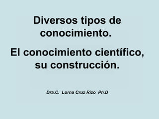 Diversos tipos de
conocimiento.
El conocimiento científico,
su construcción.
Dra.C. Lorna Cruz Rizo Ph.D
 