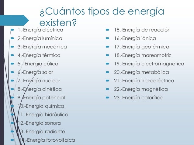 Diversos tipos de energía