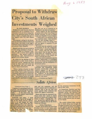 1985 Divestment News