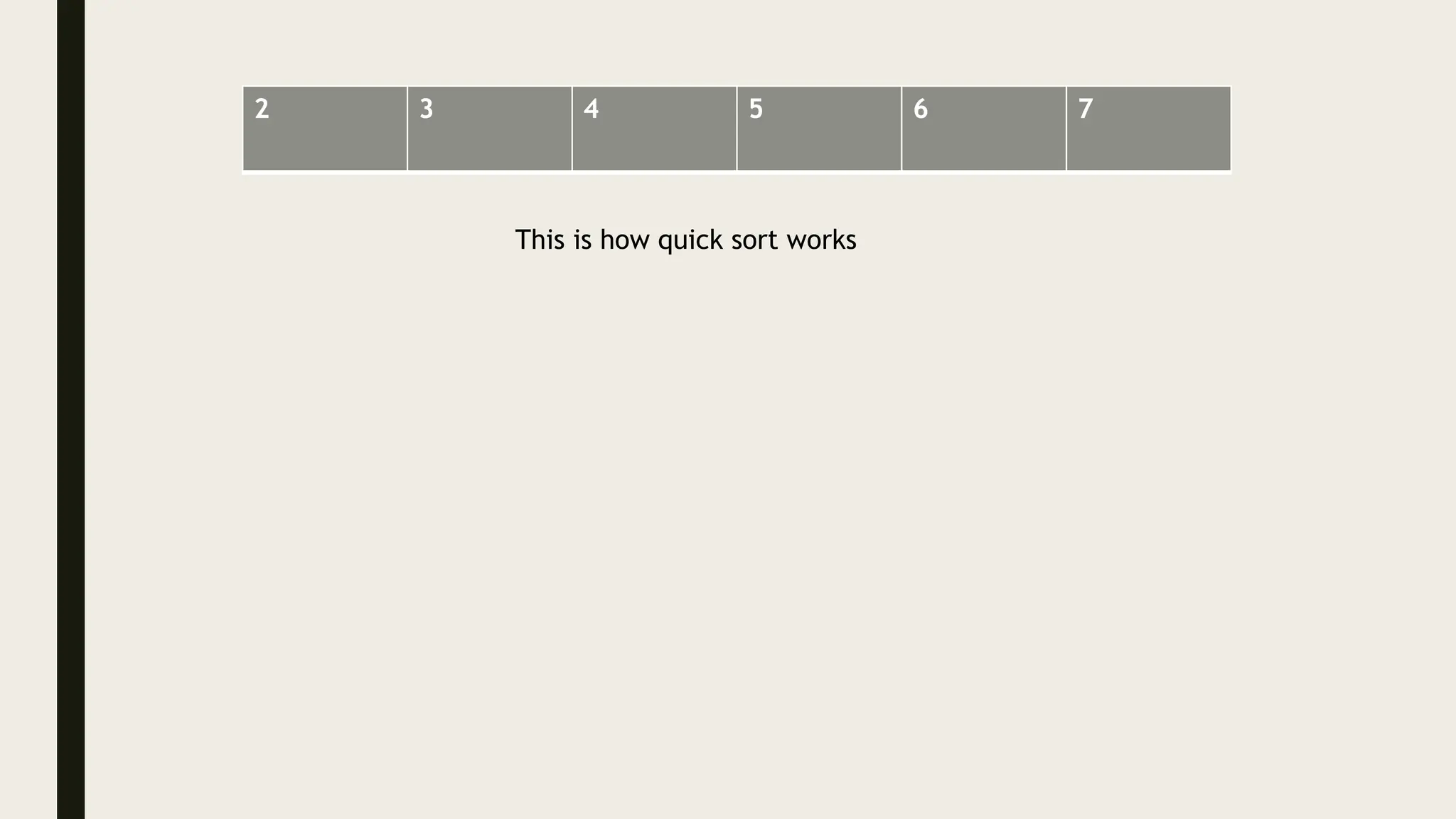2 3 4 5 6 7
This is how quick sort works
 