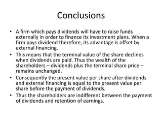 Dividend policy, growth, and the valuation of shares