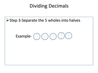 Dividing Decimals Step 3-Separate the 5 wholes into halves  Example- 