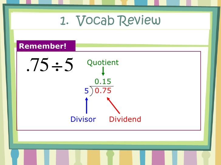 Dividing Decimals By Whole Numbers Dividing Decimals By Whole Numbers