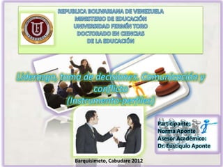 Participante:
                              Norma Aponte
                              Asesor Académico:
                              Dr. Eustiquio Aponte

Barquisimeto, Cabudare 2012
 