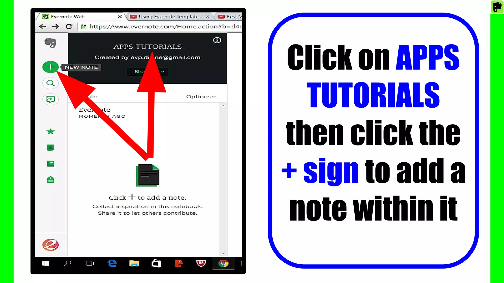 Click on APPS
TUTORIALS
then click the
+ sign to add a
note within it
 