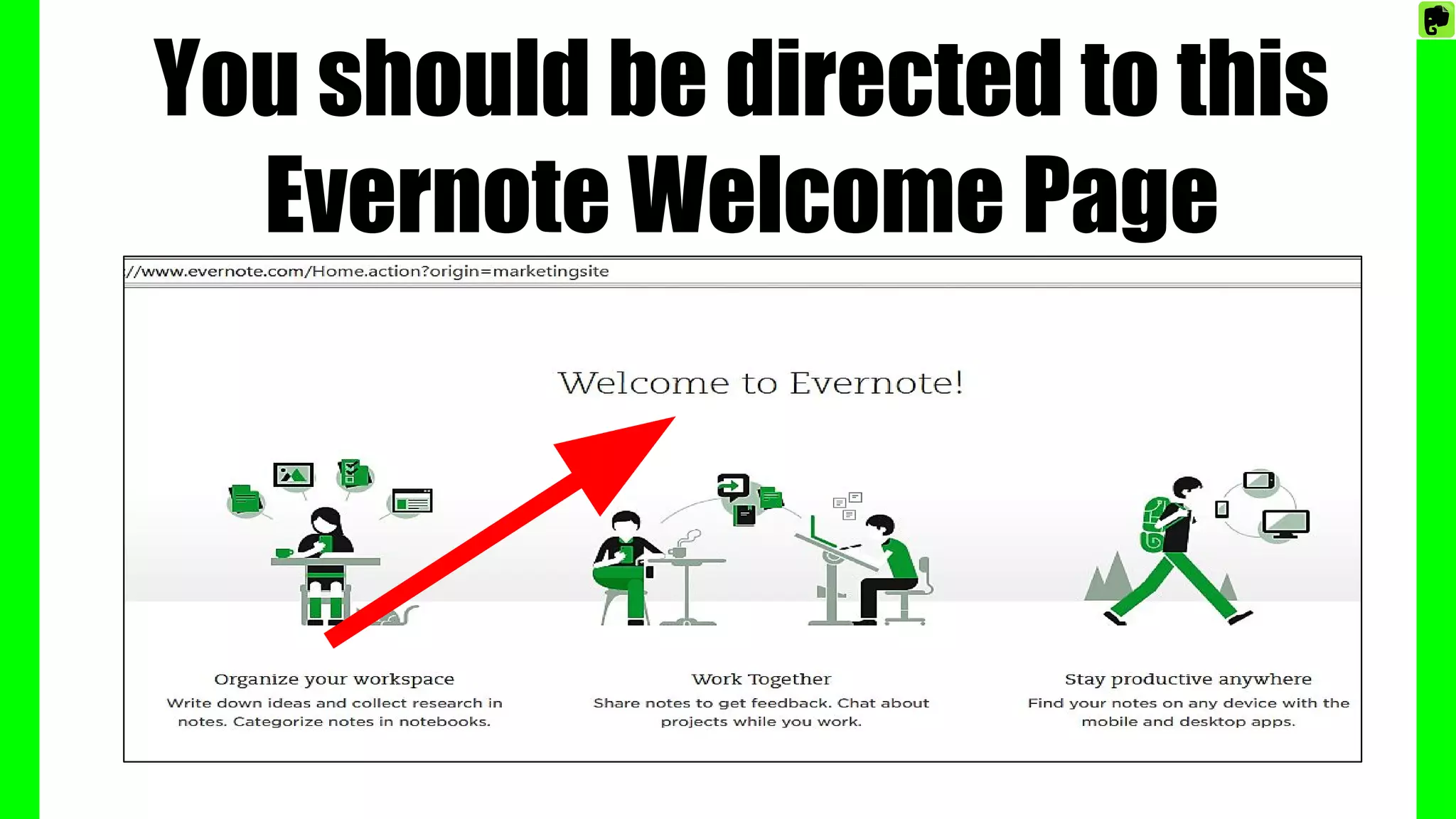 You should be directed to this
Evernote Welcome Page
 