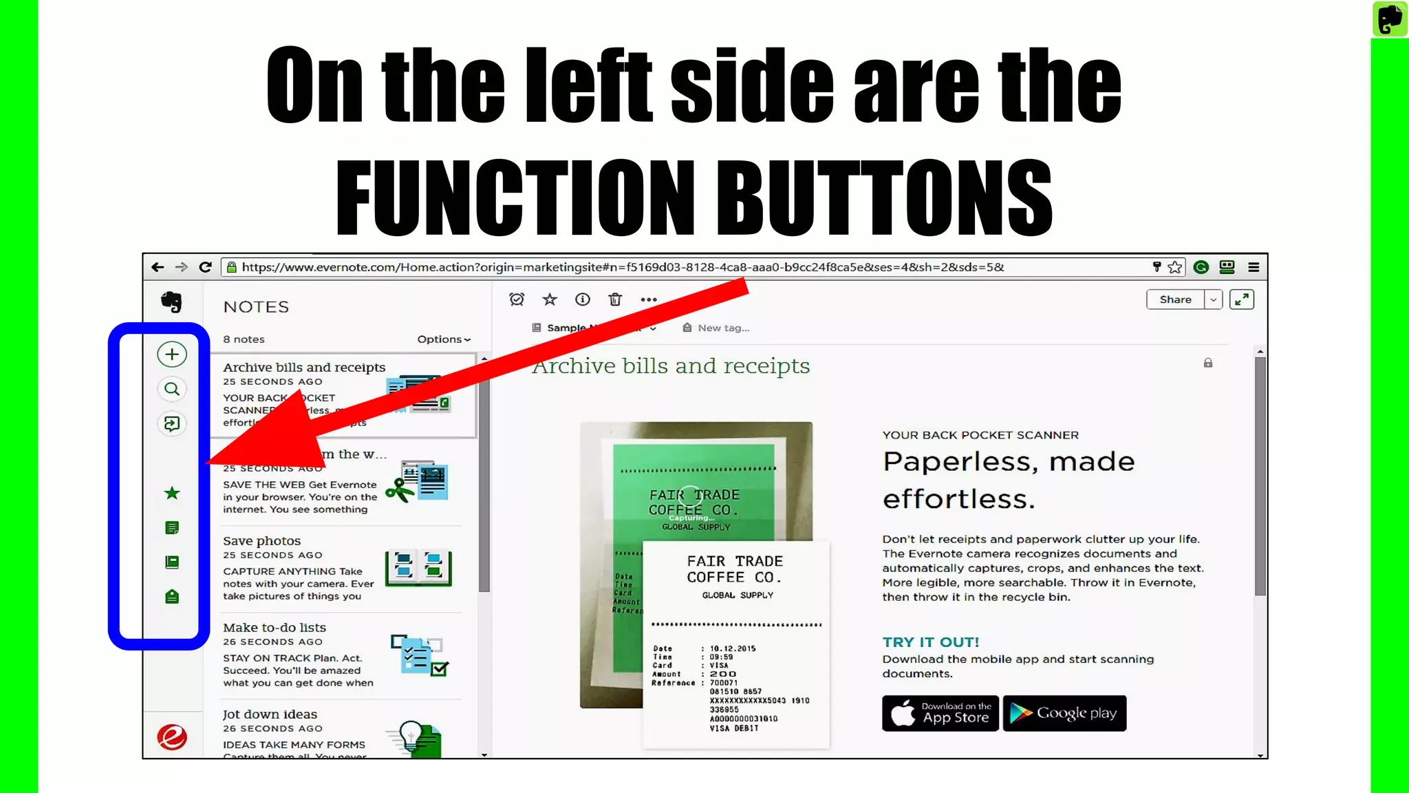 On the left side are the
FUNCTION BUTTONS
 
