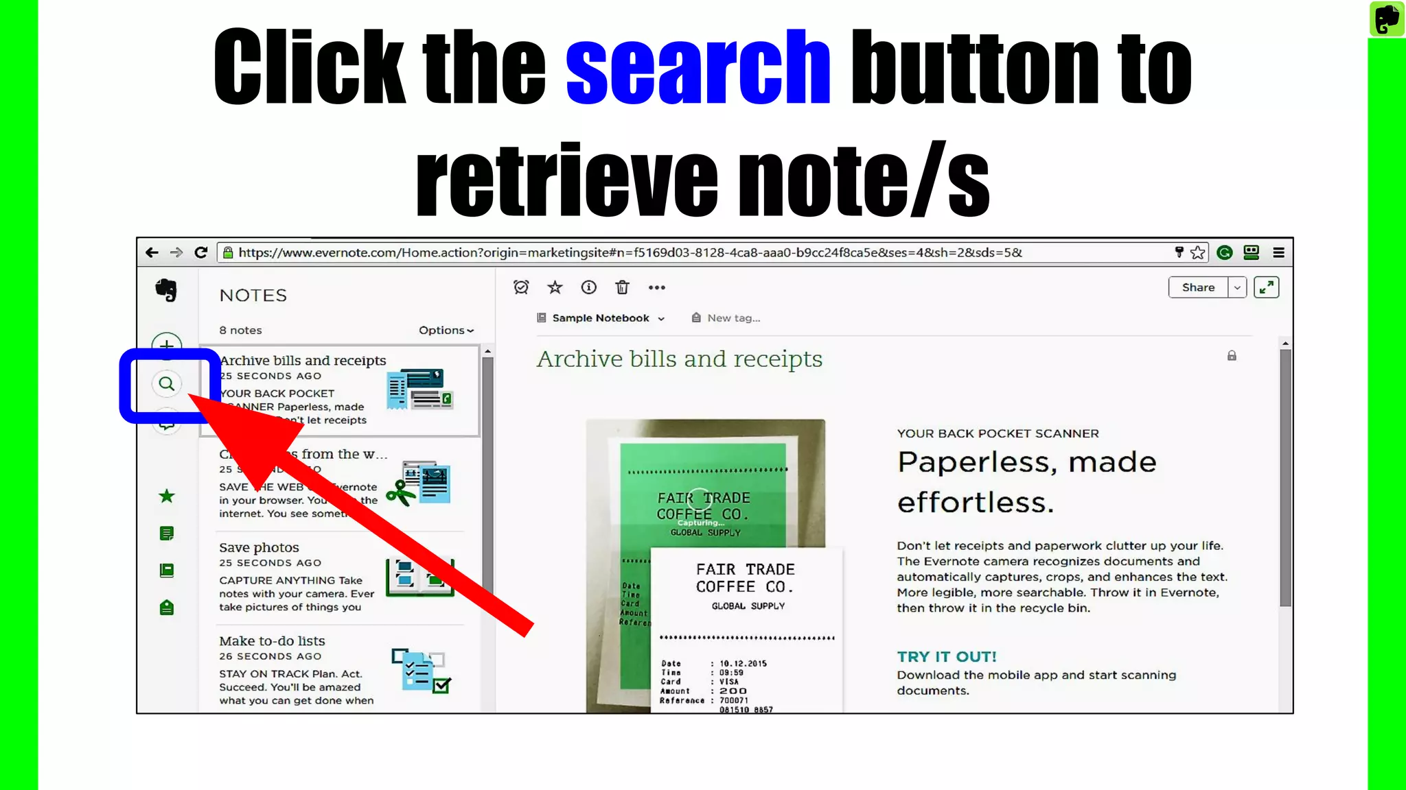 Click the search button to
retrieve note/s
 