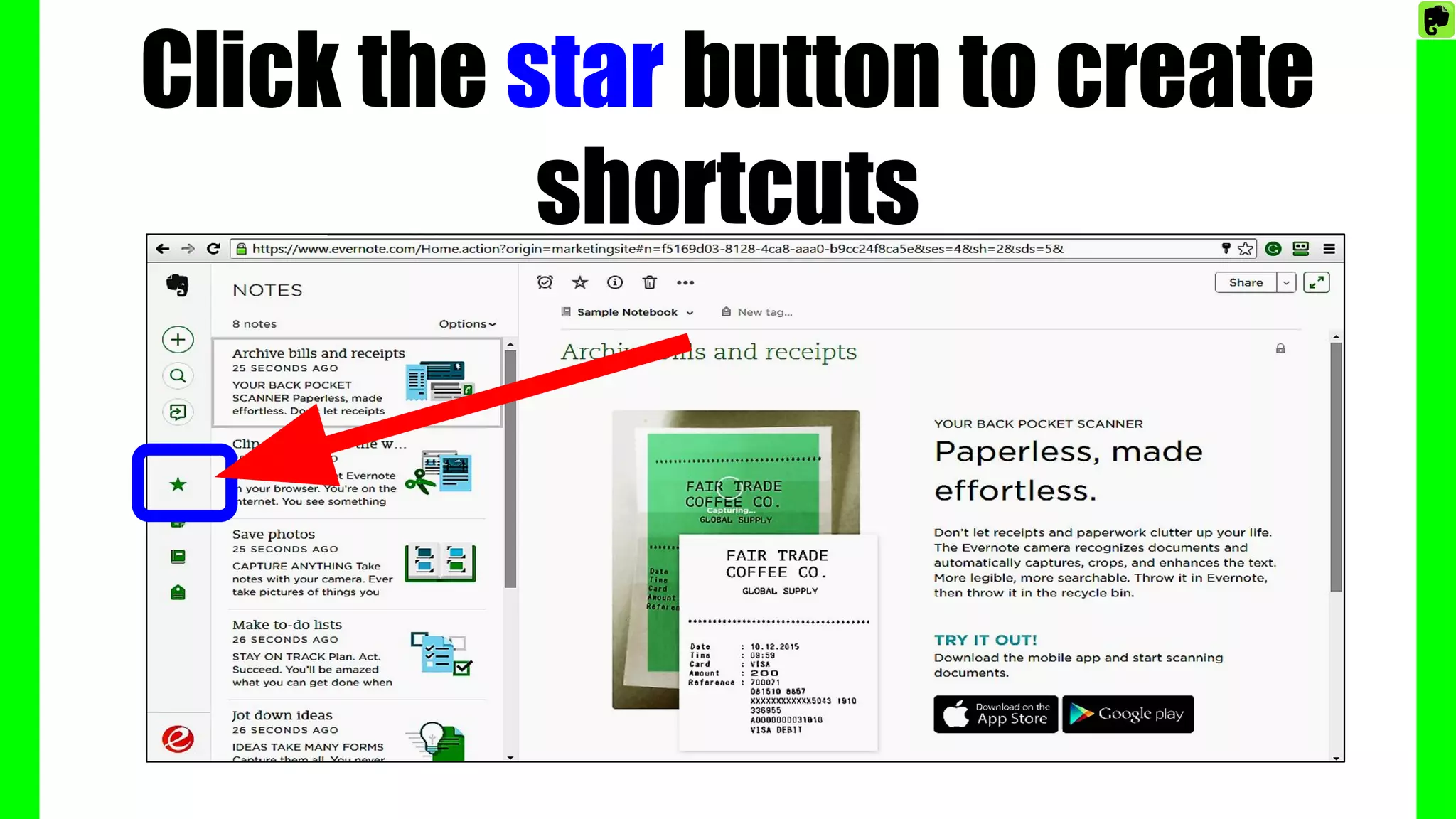 Click the star button to create
shortcuts
 