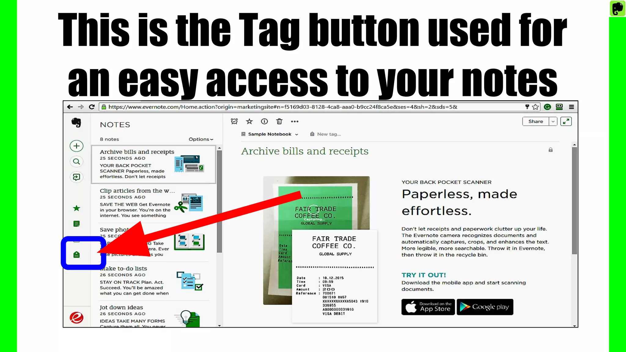 This is the Tag button used for
an easy access to your notes
 