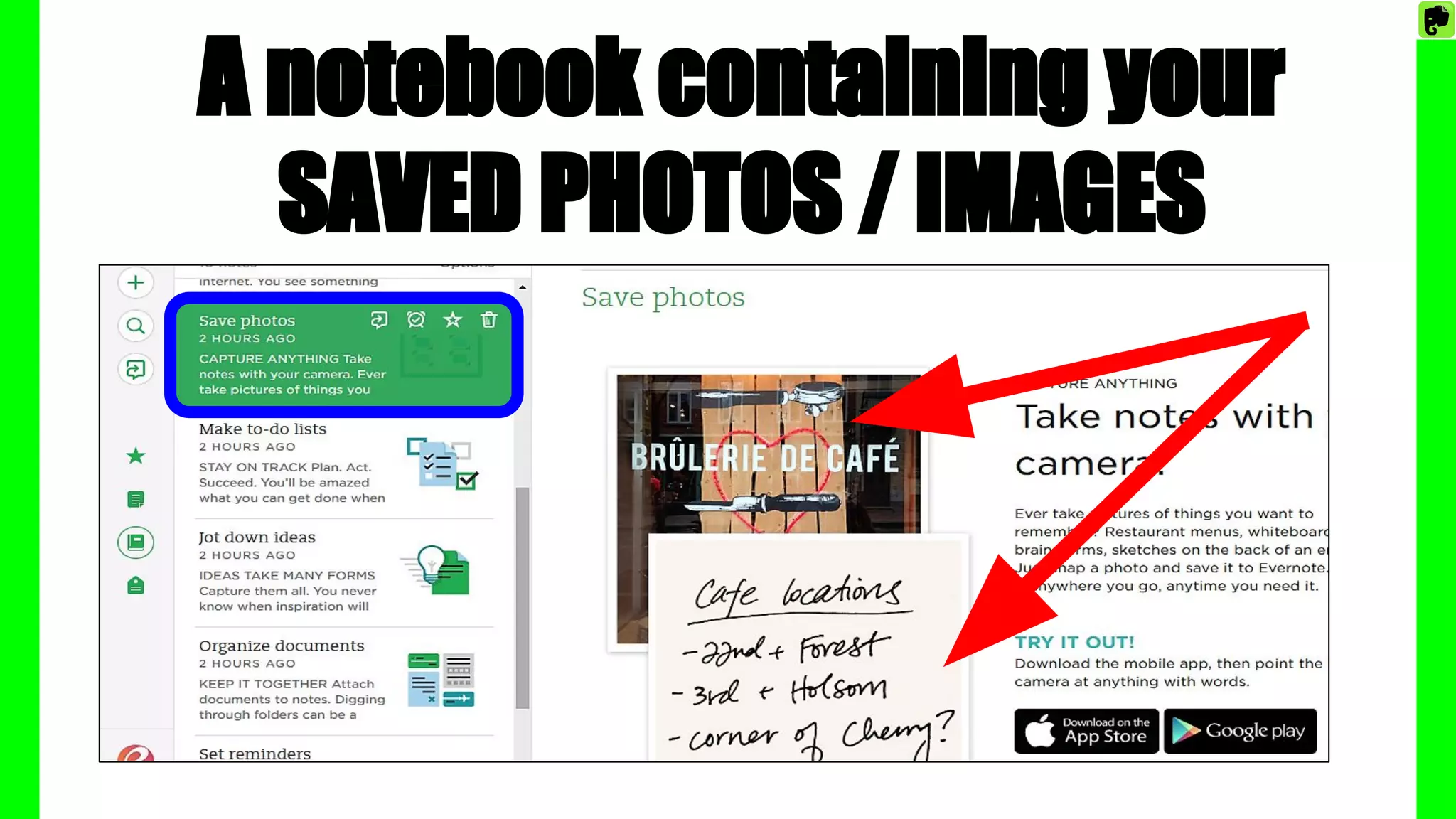 A notebook containing your
SAVED PHOTOS / IMAGES
 