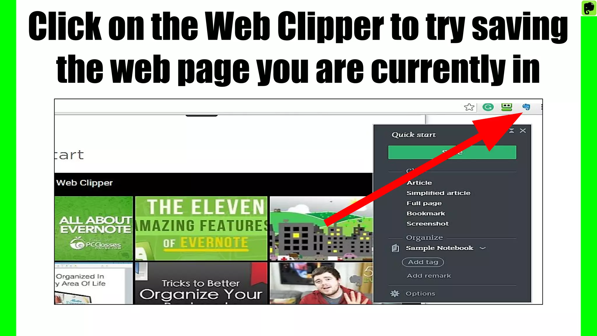 Click on the Web Clipper to try saving
the web page you are currently in
 