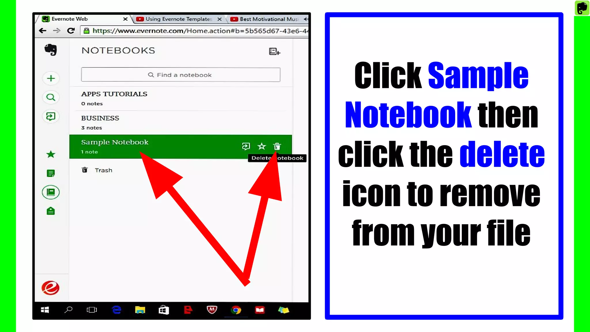 Click Sample
Notebook then
click the delete
icon to remove
from your file
 