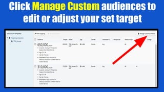 Click Manage Custom audiences to
edit or adjust your set target
 