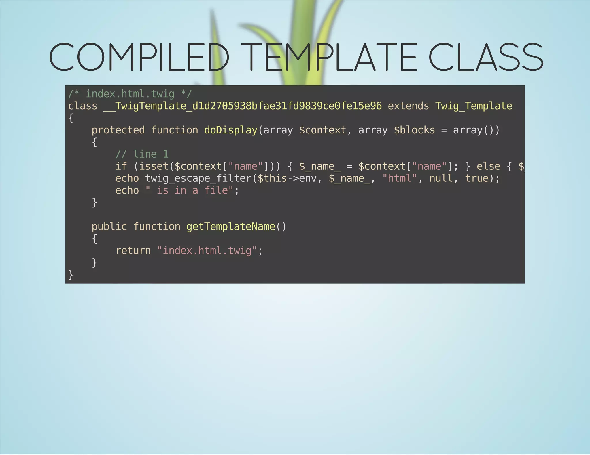 COMPILED TEMPLATE CLASS

/ idxhm.wg*
* ne.tlti /
cas_TiTmlt_12098fe1d89ef1e6etnsTi_epae
ls _wgepaedd753ba3f93c0e59 xed wgTmlt
{
poetdfnto dDslyary$otx,ary$lcs=ary)
rtce ucin oipa(ra cnet ra bok
ra()
{
/ ln 1
/ ie
i (se(cnet"ae]){$nm_=$otx[nm";}es {$nm_=nl
f ist$otx[nm")
_ae
cnet"ae]
le
_ae
u
eh ti_saefle(ti-ev $nm_ "tl,nl,tu)
co wgecp_itr$hs>n, _ae, hm" ul re;
eh "i i afl"
co
s n
ie;
}

}

pbi fnto gtepaeae)
ulc ucin eTmltNm(
{
rtr "ne.tlti"
eun idxhm.wg;
}

 