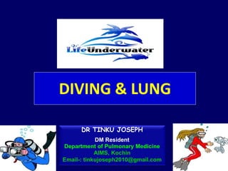 DIVING & LUNG
DR TINKU JOSEPH
DM Resident
Department of Pulmonary Medicine
AIMS, Kochin
Email-: tinkujoseph2010@gmail.com
 